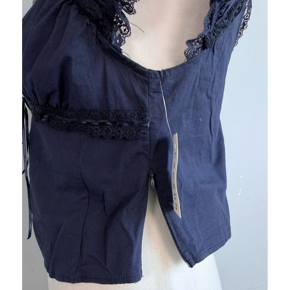 Pacsun Milkmaid Lace Trim Top Medium Navy Coquette Cottagecore Cotton Fairy - Picture 8 of 11